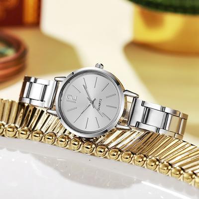 Inspire Daily Merch Stainless Steel Fashion Quartz Watch For Women Luxury Watch With Simple Circular Dial silvery