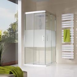 HSK teilgerahmte Duschabtrennung mit Schiebetür 4-teilig bodenfrei mit abklappbaren Türen und Magnetgleiter „Solida“ Glas Carré, Profile Alu Silber-matt, H: 2000 mm