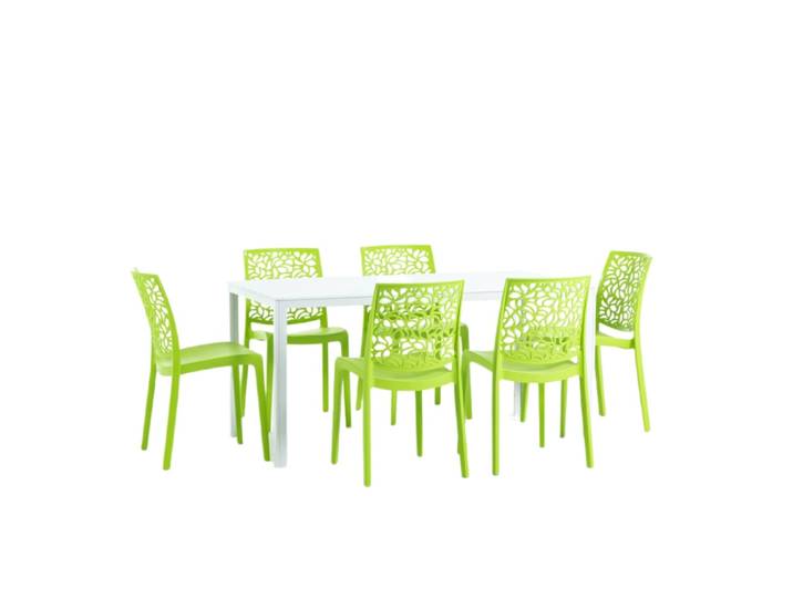 Ensemble table rectangulaire noire et 6 chaises en résine vert