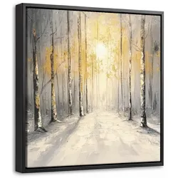 LEINWAND Bilder mit Rahmen - Winter - Abstrakt - Schnee - Natur - Sonne - 20x20