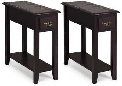Costway 2 Pieces 2 Tier Sofa Side End Table with Drawer and Open Shelf-Dark Brown