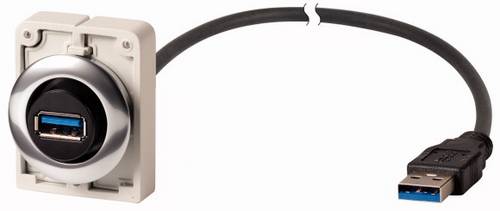 Einbaubuchse, 1,5 m, konfektionierte Leitung mit fest angeschlossenem Stecker USB 3.0, Typ A, Frontring Metall Buchse, Einbau