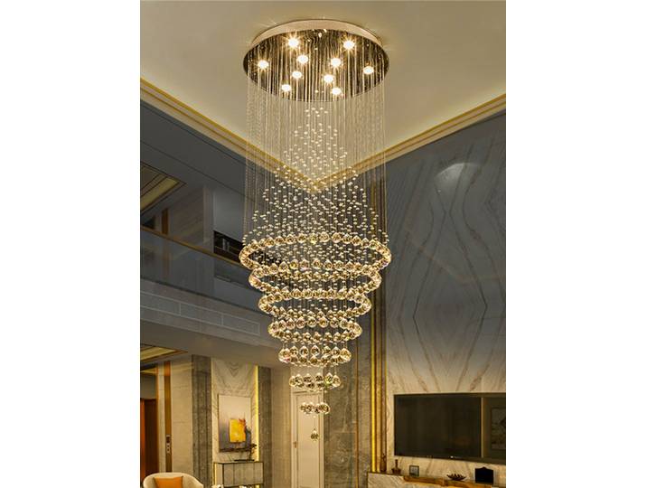 Moderne luxe LED lustre en cristal lampe escalier lumières Droplight Double entrée longue circulaire cristal éclairage hall lustre