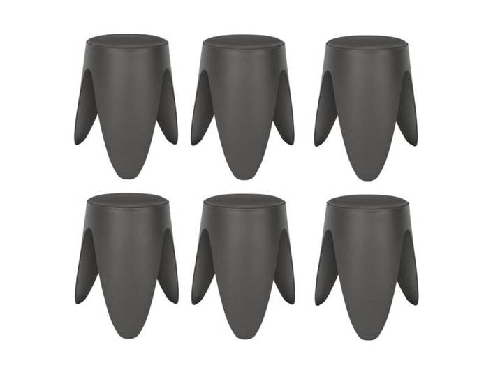 Lot de 6 Tabourets Légers Empilables en Plastique - Gris - D 30 x H 46 cm - Gain de place