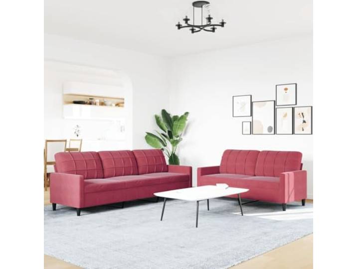 KTHLBRH 2-teiliges Sofa-Set aus Samt in Weinrot Gestell aus Metall, Polsterung aus Schaumstoff, 2-Sitzer und 3-Sitzer, modernes Design