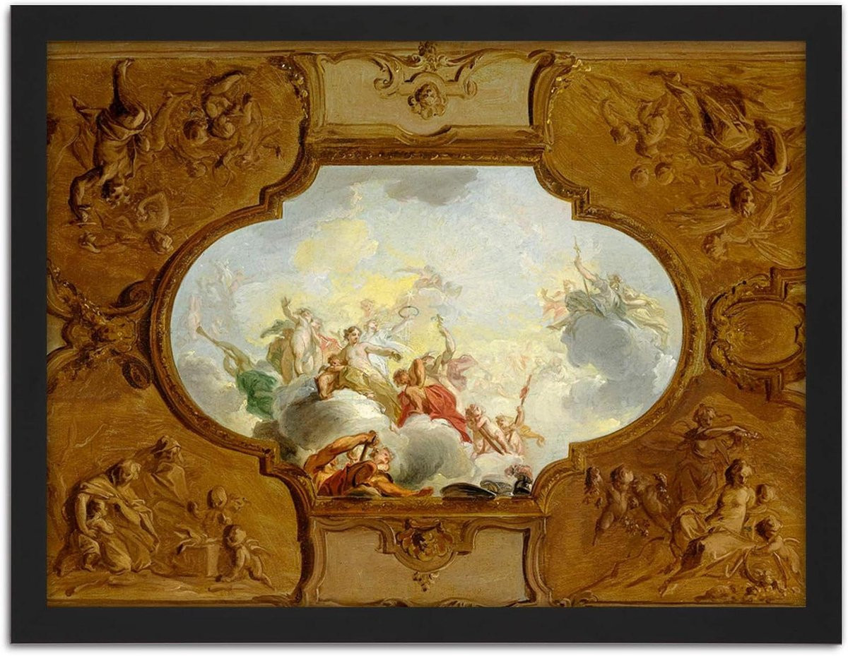 Kunstprint Aeneas - Handgemaakte Wanddecoratie Omlijst - Zwart - 51 x 66 cm
