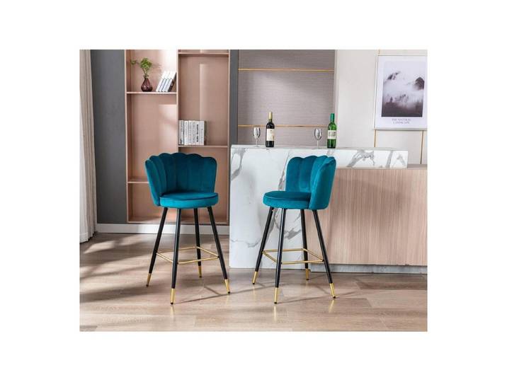 LuxusKollektion Barhocker Barhocker Samt 2er Set Metallbeine Retro Küchenhocker Blau