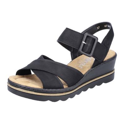 Keilsandalette RIEKER, Damen, Gr. 41, Synthetik, schwarz, Lederimitat, Schuhe, Sommerschuh, Sandale, Keilabsatz, mit gekreuzten Bandagen