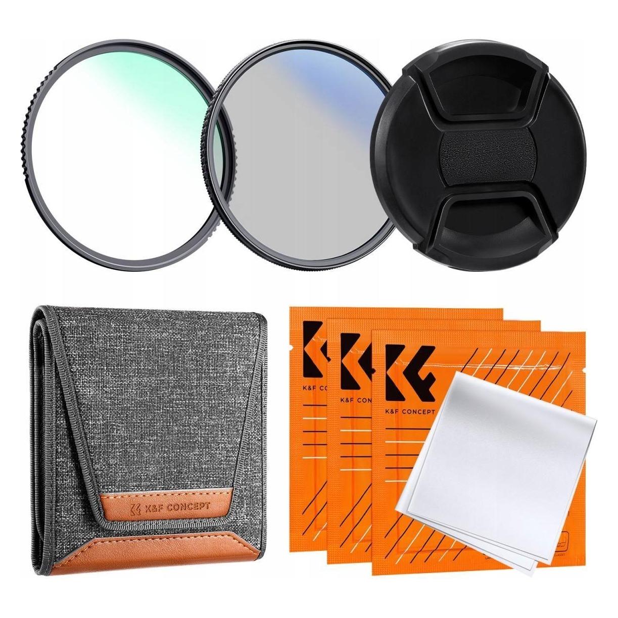 K&F Concept Zestaw Filtrów 4w1 Filtr Uv Nano-k + Polaryzacyjny Cpl + Dekielek + Futerał K&f Na 82mm / Sku.2040v1 (82 mm, Polarisationsfilter, UV-Filter) (38729924)