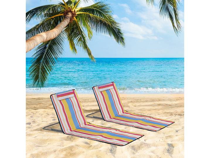 Outsunny Tapis Plage Pliants Dossier 5 Pos Tissu Oxford Transport