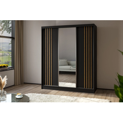 KLEIDERSCHRANK mit Spiegel-Schiebetüren und Aluminium-Leisten - NALLA - 180 cm Schwarz+Schwarz+Artisan