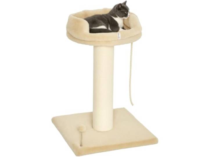 PawHut Arbre à Chat Grattoir Design Jeu Boule 55 x 55 x 83 cm Sisal Beige Cordelette Suspendue\, Plateforme Peluche
