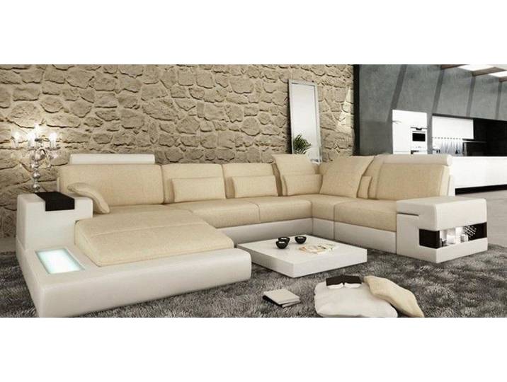 JVmoebel Wohnlandschaft Elegante Ledercouch mit luxuriöser Polsterung und LED-Beleuchtung, Made in Europa