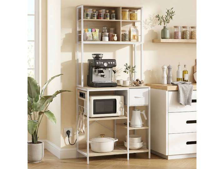 HOMCOM Support Micro-ondes Chêne 80x40x181cm 6 Crochets Cuisine