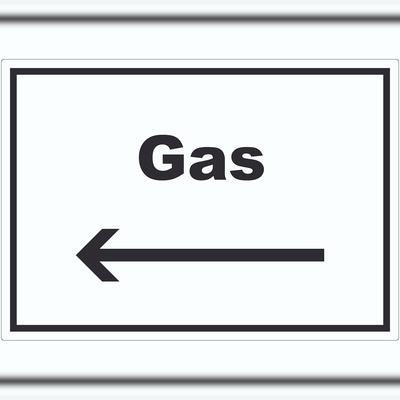 HB-Druck Gas Aufkleber mit Text und Richtungspfeil links Anschluss waagerecht A1 (594x841mm)
