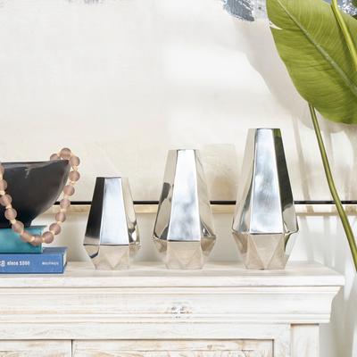 ARCILLA ELEMENTAL Silver or Gold Stainless Steel Metal Hexagon Shaped Geometric Vase with Varying Heights (Set of 3)