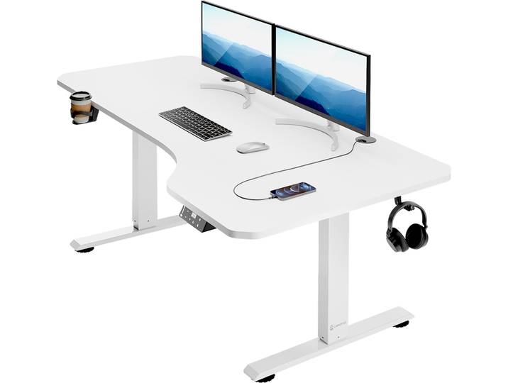 Casaria Bureau réglable en hauteur électrique Blanc 160cm bureau assis debout écran LCD support accessoires télétravail