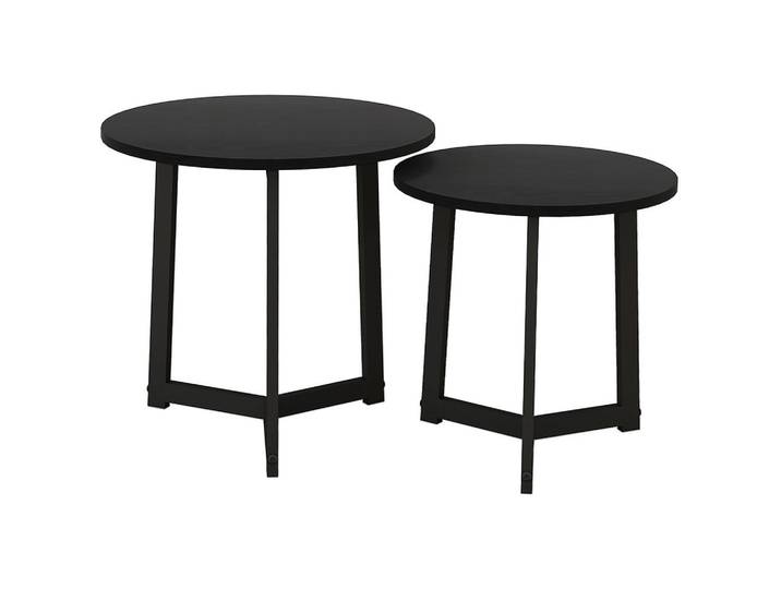 Homcom 2Er-Set Couchtisch, Runder Beistelltisch, Kaffeetisch mit Stahlgestell Sofatisch, Schwarz, Metall, 48x45x48 cm, Wohnzimmer, Wohnzimmertische, Couchtische