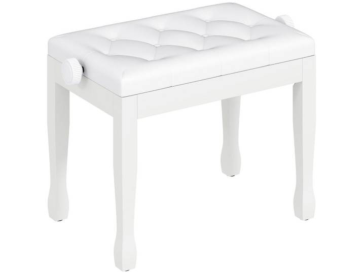 Homcom Klavierbank Massivholz Kunstleder Weiß, Holz, Füllung: Schaumstoff, 35x55x64 cm, Wohnzimmer, Sessel, Hocker, Sitzhocker