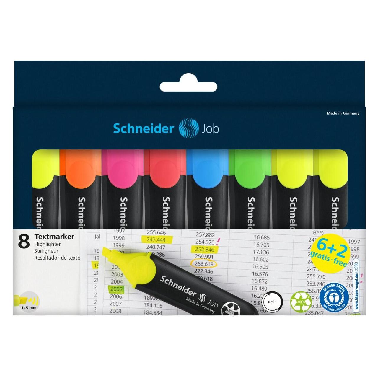 Schneider Job Textmarker farbsortiert, 6 St. (8x) (115068)