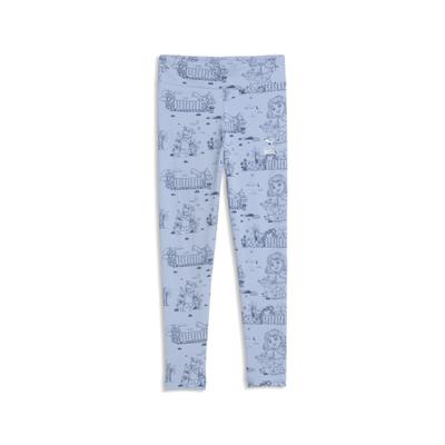 Leggings PUMA "PUMA x DORA THE EXPLORER Leggings mit Print Mädchen", Mädchen, Gr. 110, Normalgrößen, chambray blau, Obermaterial: 6% Elasthan, 94% Baumwolle, bedruckt, slim fit, Hosen Leggings