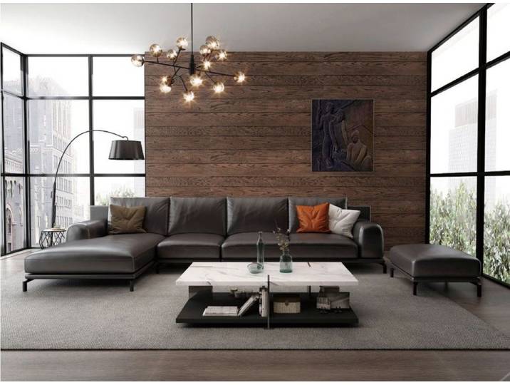 JVmoebel Ecksofa Eckcouch in Braun mit Nappaleder-Oberfläche und Hocker, Made in Europa