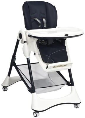 Costway A-Shaped High Chair with 4 Lockable Wheels-Navy