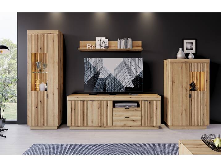 Beleuchtete Standvitrine 62 x 198 x 40cm Braun