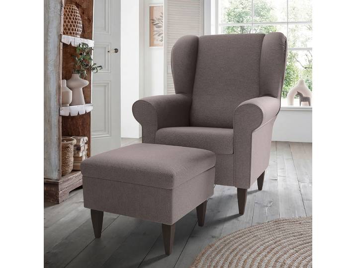 Fauteuil avec pouf optionnel Marron Tissu Fjola Avec repose-pieds