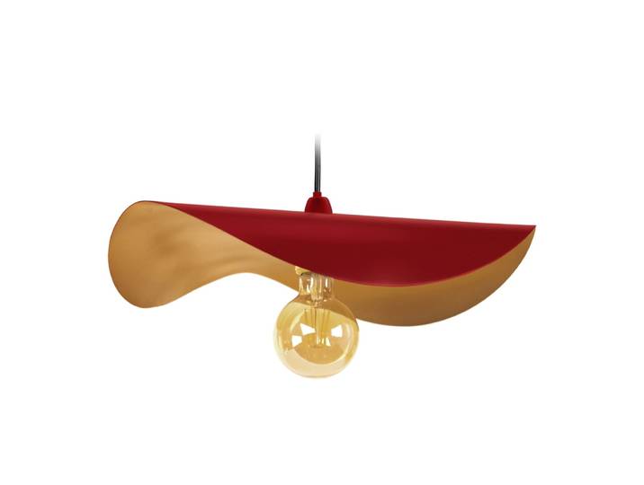 Suspension métal noir abat-jour rouge et or