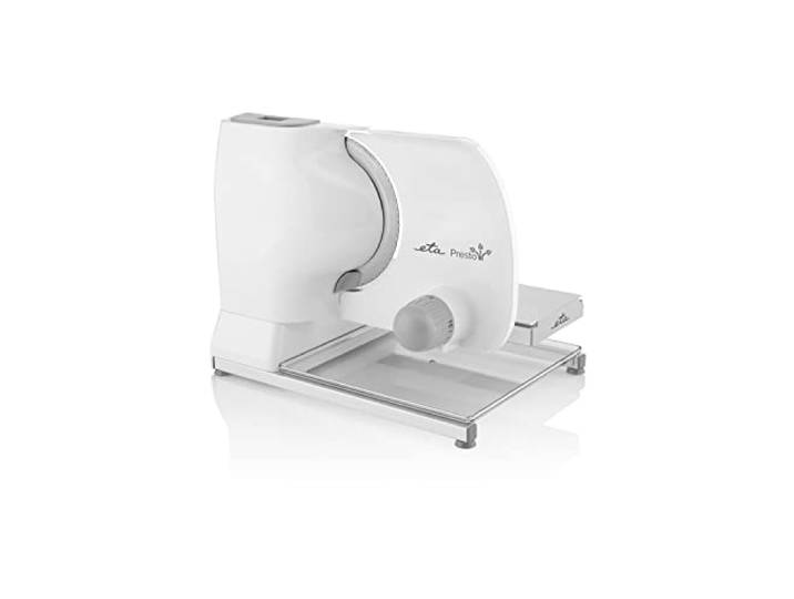 ETA Allesschneider Presto I Vollmetall I elektrische Brotschneidemaschine mit 150W I KunststoffablageI 0-15mm Schnittstärke I Made in Germany Solinger-Klinge