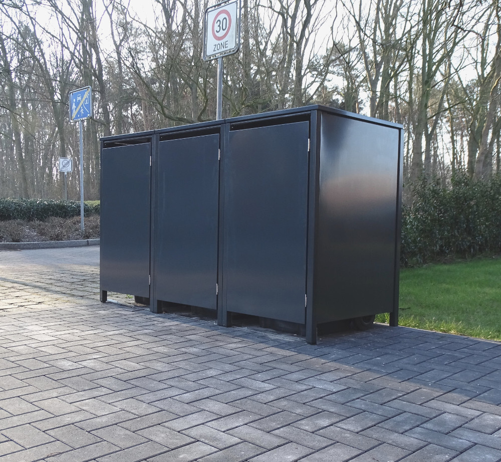 3 Mülltonnenboxen o.Stanzung Anthrazit komplett RAL 7016 für 120Liter Mülltonnen