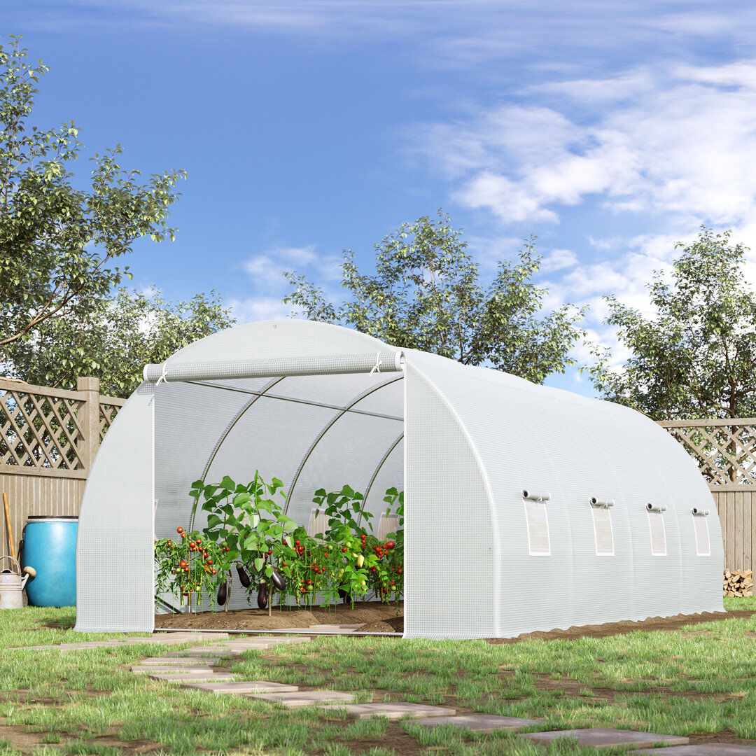 Outsunny Walk-in Polytunnel Greenhouse, Garden Tunnel, 6 x 3 x 2M, White White 200cm H X 595cm W X 300cm D