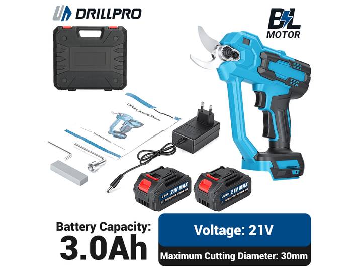 Drillpro Cisailles électriques sans fil 30 mm avec écran numérique et contrôle automatique de la vitesse, outil de jardinage multifonctionnel