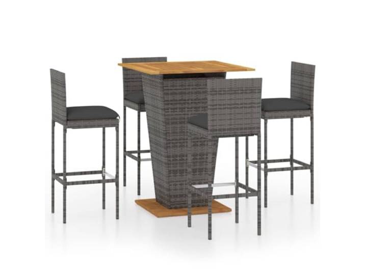 Helloshop26 Garten-Bar-Set, 5-teilig, mit Kissen, Polyrattan, Grau, 02_0013403