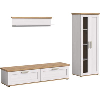 Wohnwand HOME AFFAIRE "Cosenza", weiß (sibu lärche nachbildung), B:240cm H:161cm T:40cm, Kastenmöbel-Sets, Wohnwand, Cosenza, Breite: 336 cm, Vitrine, Lowboard, Wandboard