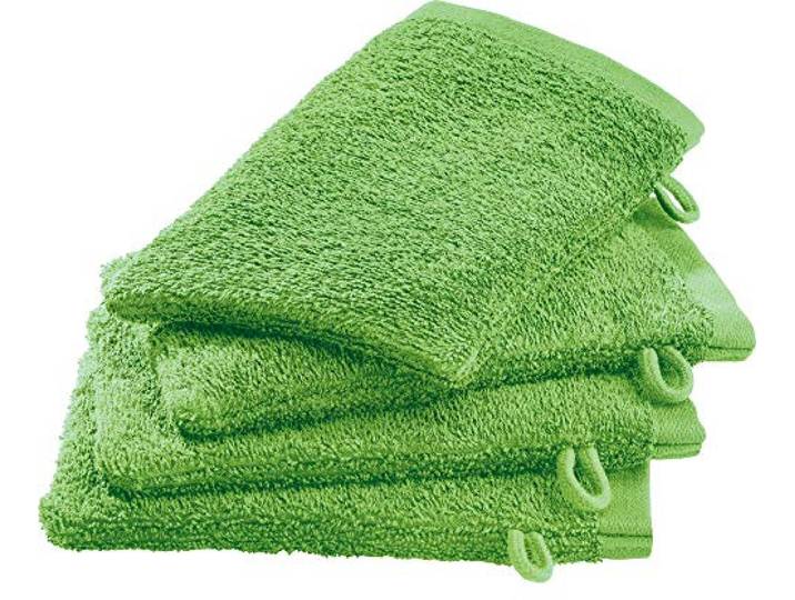 Erwin Müller Waschhandschuh-Set 4er-Pack apfelgrün Größe 15x21 cm - Ludwigsburg - 100% Baumwolle - kuschelweich, saugstark, voluminös - praktisch durch Schlaufe (weitere Farben)