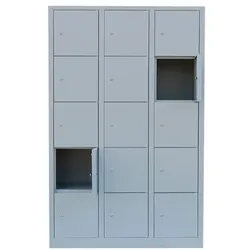 Lüllmann Schließfachschrank - 3 Abteile - 15 Fächer grau