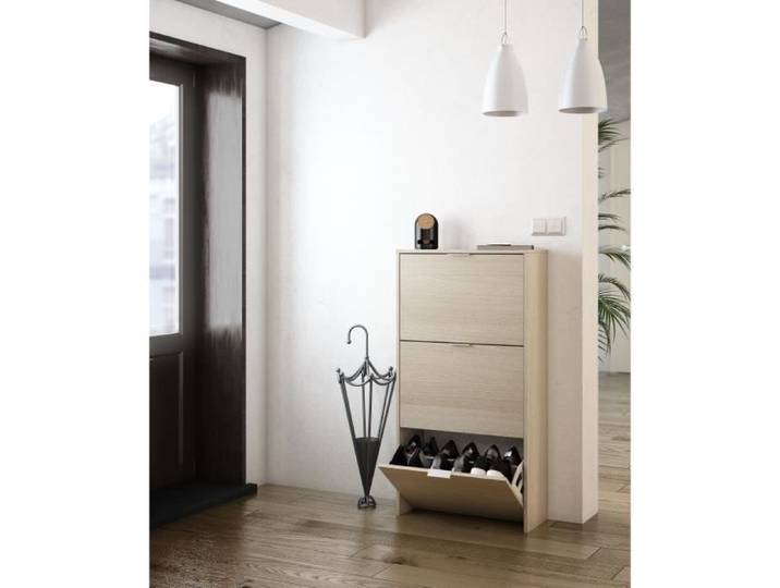 Meuble à chaussures - DMORA - Trois portes - Chêne - 18 paires