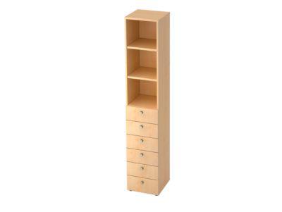 Kombischrank TOPAS LINE, 6 Ordnerhöhen, Regale + 6 Schübe, Ahorn/Ahorn