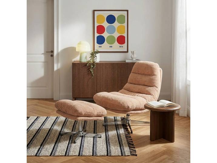 Fauteuil rotatif 1 place + repose-pieds tissu terracotta