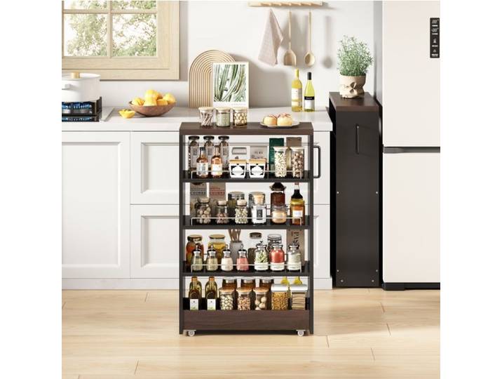 Desserte Cuisine Étroite sur Roulettes 4 Étagères Réglables - ELVMI - pour Cuisine et Salle de Bain 55×20×85 cm