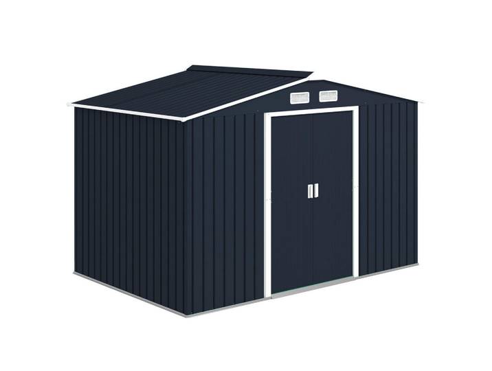 Outsunny Gerätehaus Gartenhaus Geräteschuppen Gartenschrank Kohlegrau 277 x 195 x 192 cm, Schwarz, Metall, 195x192x277 cm, Gartenzubehör, Geräteschuppen