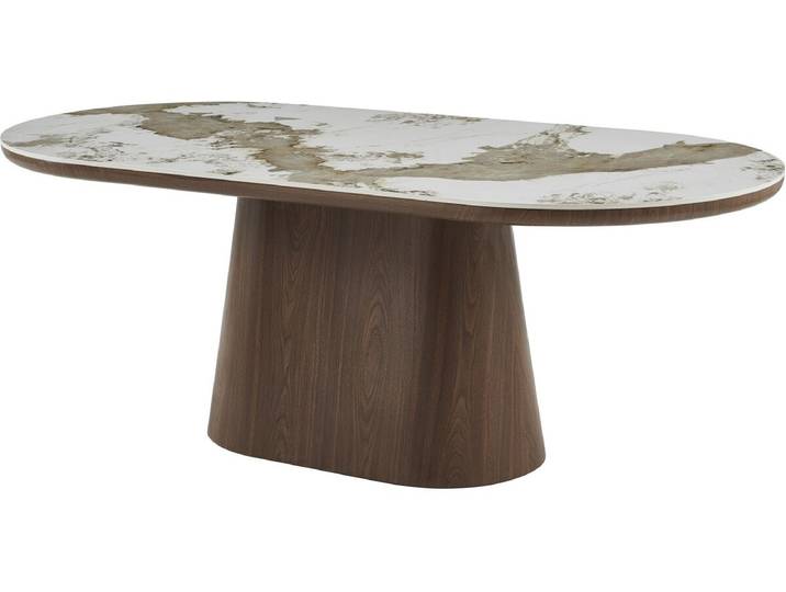 Table à manger ovale en céramique pandora Bellagio - 8 places - Beige