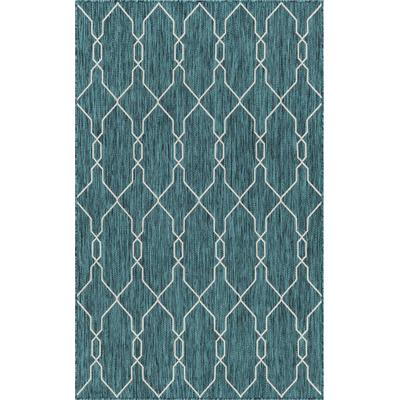 Outdoorteppich "Outdoor Crosses, LAGERRÄUMUNG", bunt (blau, elfenbeinfarben, grün), B:152cm H:4mm L:244cm, Polypropylen (PP), MYFLAIR MÖBEL & ACCESSOIRES, Teppiche, Outdoorteppich, Flachgewebe, In- und Outdoor geeignet