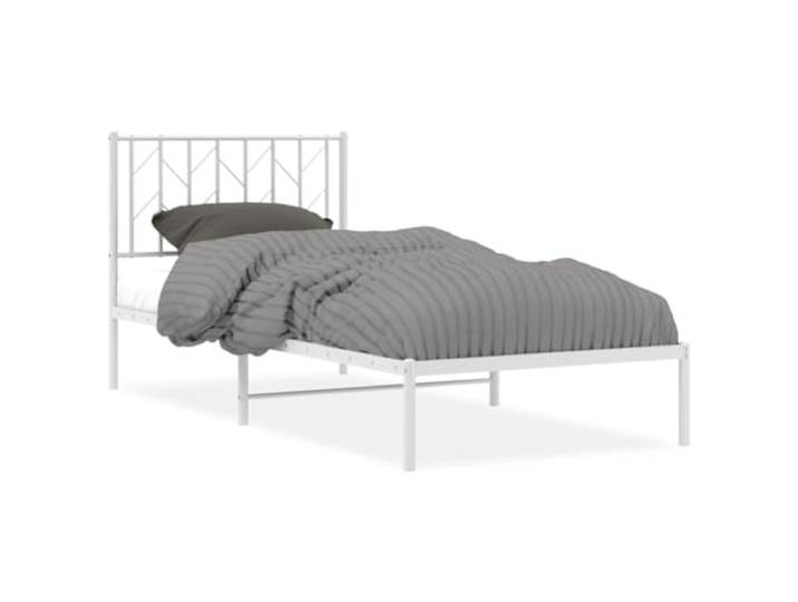 KKgypkn Stahlbettgestell 90x200 cm mit Kopfteil, weißes Metallbettgestell mit Lattenrost und Mittelbeinen für zusätzlichen Stauraum unter dem Bett