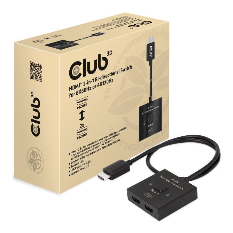 Club3D HDMI Switch 2-in-1 bidirektional 8K60Hz/4K120Hz UHD retail