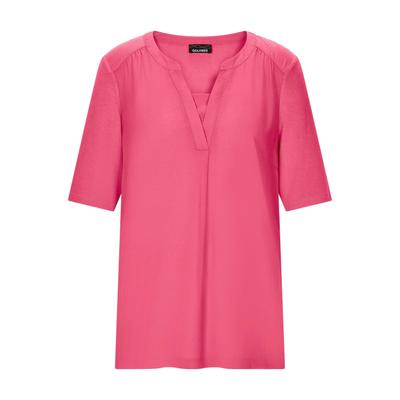 Kurzarmbluse GOLDNER "Chiffonbluse mit Jersey-Rückteil", Damen, Gr. 38, pink, Obermaterial: 95% Viskose CV. 5% Elasthan EL., figurumspielend, Blusen, Gekräuselte Schulterpartie