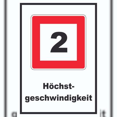 HB-Druck Höchstgeschwindigkeit 2 km/h nicht zu überschreiten Schild mit Symbol und Text A6 (105x148mm)
