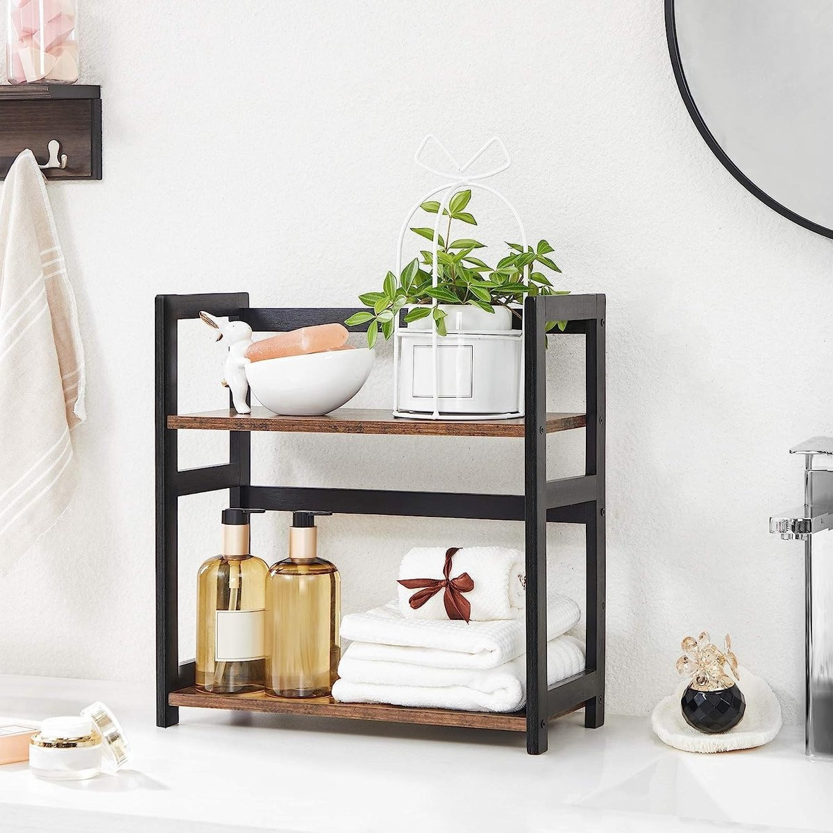 Parya Home vintage kruidenrek met 2 niveaus - bruin/zwart